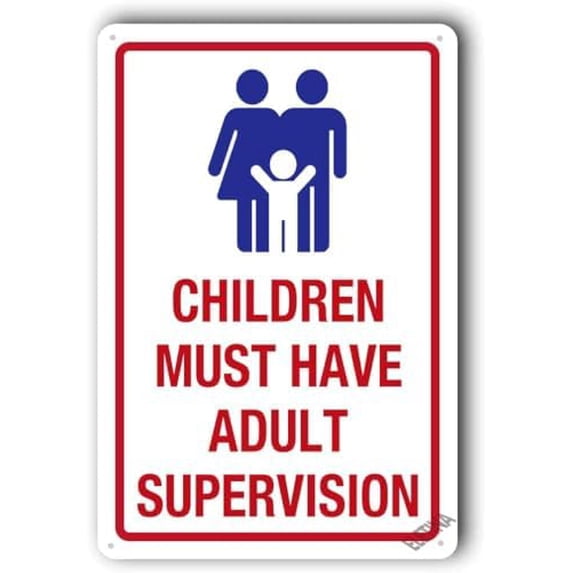 & Tin Pool Safety Sign, 8x12 inches, 'Children Must Have Adult ...