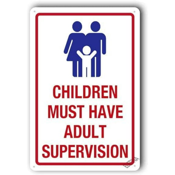 & Tin Pool Safety Sign, 8x12 inches, 'Children Must Have Adult Supervision', Practical and Functional