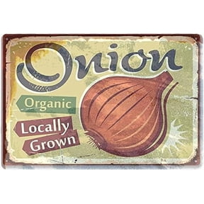 Tin Poster Metal Sign 8x12 Inch Vegetables Onion Locally Grown Organic Decor Wall Plaque Retro Signs
