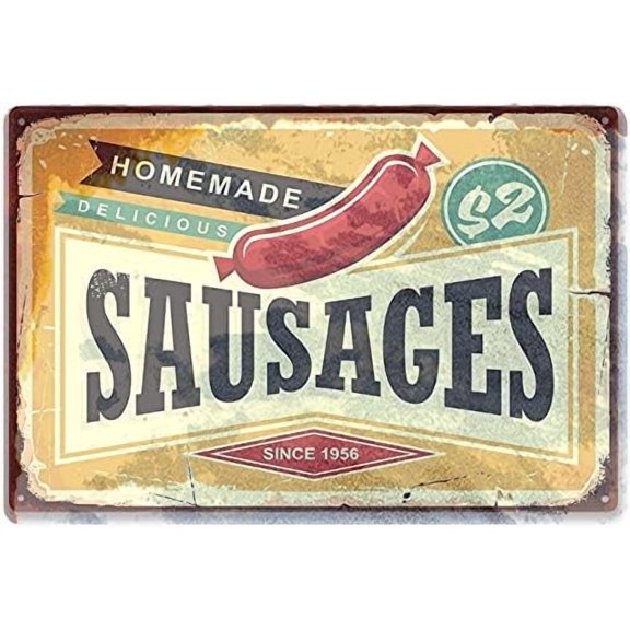 Tin Poster Metal Sign Decor Art Delicious Homemade Sausages Retro Promotional Home Decor 8x12 Inch Wall Plaque Signs