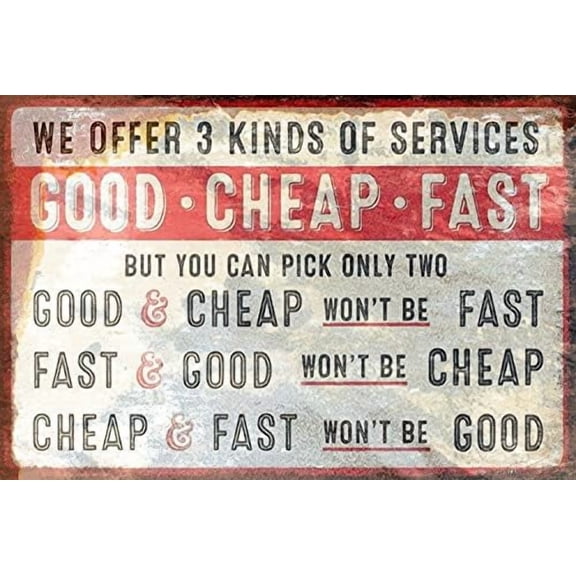 Tin Poster Metal Sign Good Fast Humorous Funny Retro Style Office Shop Work Wall Plaque Signs