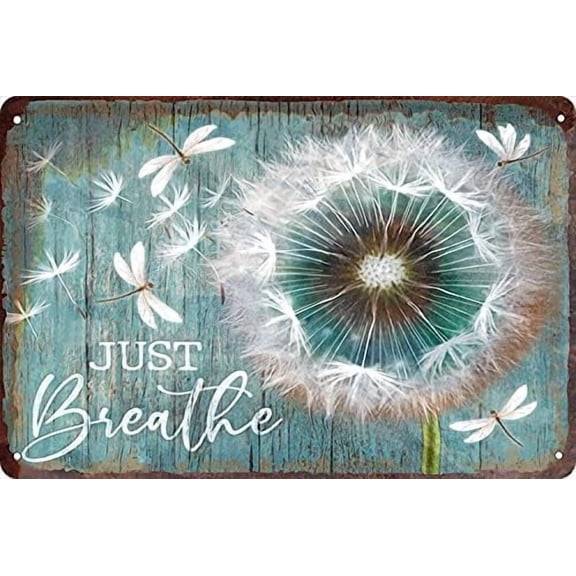 Tin Poster Metal Sign Just Breathe Dandelion Dragonfly Bar Cafe Garage Wall Decor Retro 8x12 Inch Plaque Signs