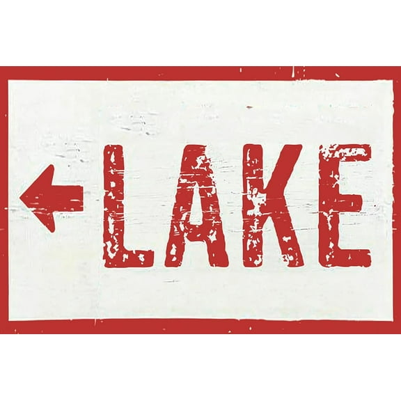 Tin Poster Metal Sign Large Lake Arrow 12x8 Inch Arrow to The Lake Wall Plaque Retro Vintage Signs Left