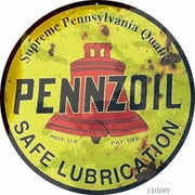 Tin Poster Metal Sign Pennzoil Gas Station and Motor Oil Reproduction Aged Vintage Round Nostalgic Home Decor for Culb Bar Cafe 12x12 Inches Wall Plaque Retro Signs