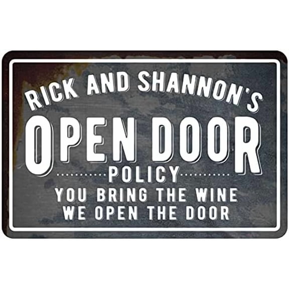 Tin Poster Metal Sign Personalized Open Door Policy Customization, Your Bring The Wine We Open The Door, Wall Decor Art Placard S. Plaque Retro Signs