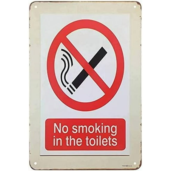 Tin Poster Metal Sign No Smoking,Waring Plaque Don't Smoke in The Toilets White Red S for Cafes Bars Pubs Shop Wall Decorative Funny Retro S for Men Women 8x12 Inch Signs