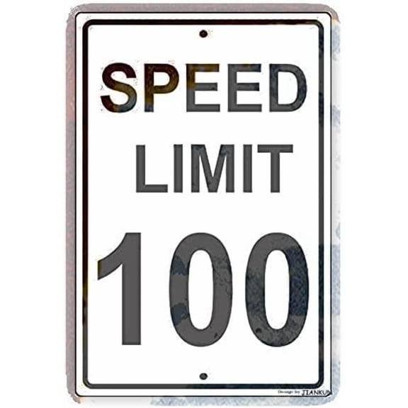 Tin Poster Metal Sign Speed Limit 100 Mph Miles Per Hour Black Letters Zone Slow Down Speeding Alert Attention Caution 8''x12'' Decor Aluminum Wall Plaque Retro Signs