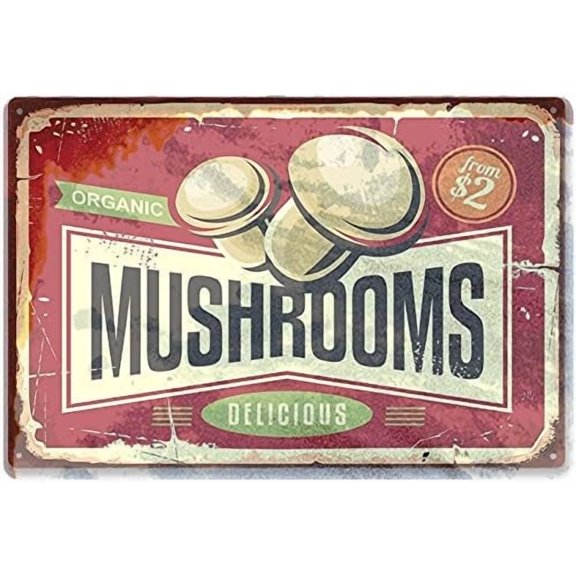 Tin Poster Metal Sign Wall Retro 8x12 Inch Fresh Organic Mushrooms Decor Plaque Signs