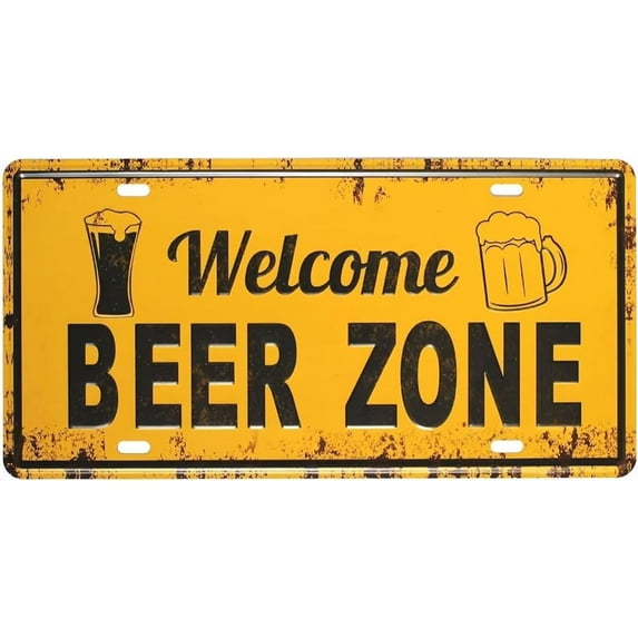 Tin Poster Metal Sign Welcome Beer Zone, Vintage Art Plaque Kitchen Bar Pub Home Wall Decor Retro Signs 6'' X12''