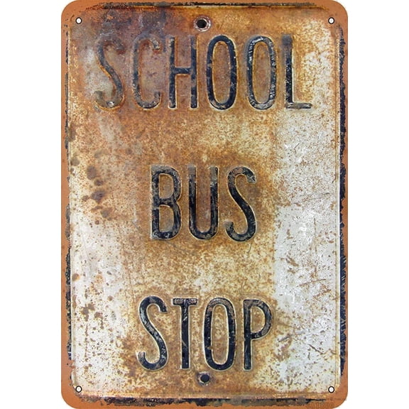 Tin Poster Sign Great Aluminum School Bus Stop Wall Outdoor & Indoor Wall Decoration 12x8 Inch Plaque Retro Vintage Metal Sign