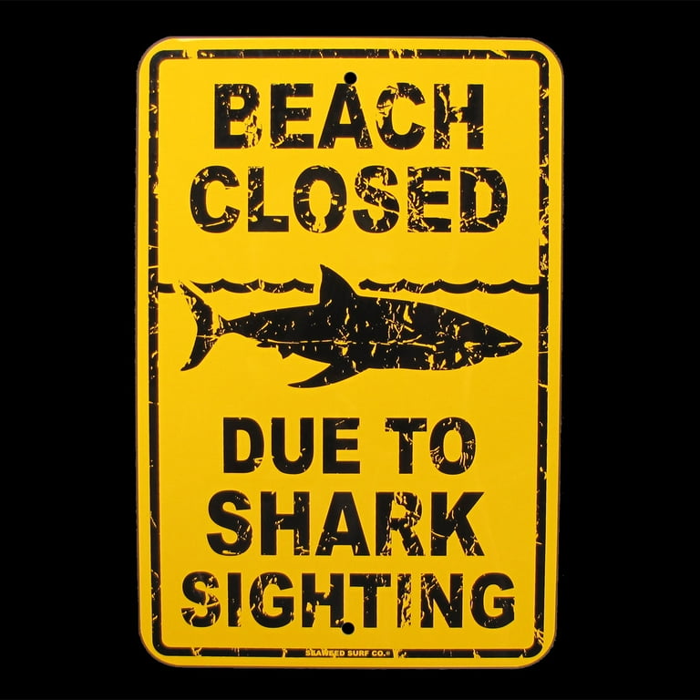 Tin Shark Sighting Beach Closed Warning Sign Tin Shark Sighting Beach Closed Warning Sign