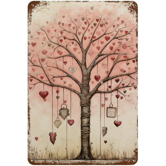 Tin Sign 12x16 Inch Metal Signs Anniversary Wedding Vintage Metal Tin Sign Wall Decor Gifts Red And Pink Hearts Tree Signs For Street & Home Bar Club Kitchen Wall Art Decor Plaque Signs