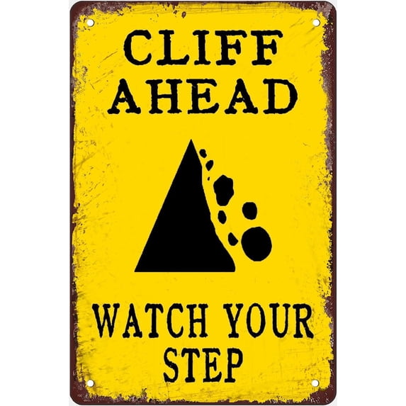 Tin Sign 12x16 Inch Metal Signs Cliff Ahead Watch Your Step Vintage Tin Sign Funny Art Wall Decorations For Home Man Cave Bedroom Bar Bathroom Gift For Women Men Plaque Tin Sign