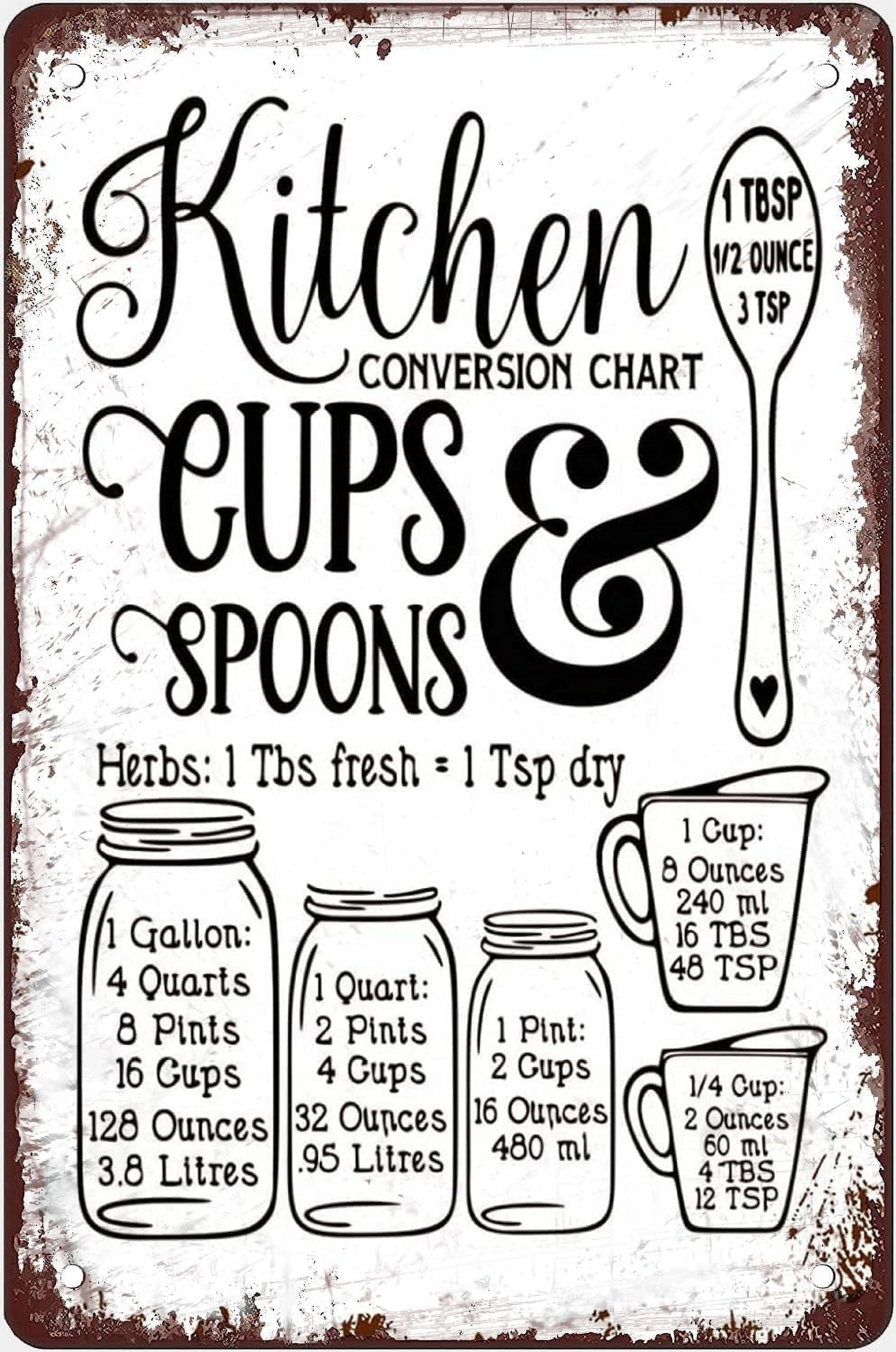 Tin Sign 12x16 Inch Vintage Tin Sign Kitchen Conversion Chart Metal ...