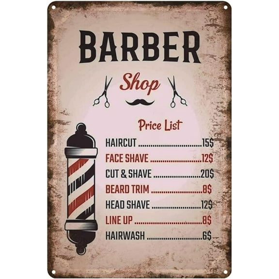 Tin Sign 5.5x8 Inch Barbershop Price List Retro Designtin Metal Signs Wall Art Thick Tinplate Print Poster Wall Decoration For Barber Shop Metal Tin Sign Vintage Plaque Kitchen Home Decor