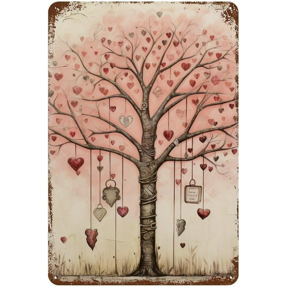 Tin Sign 5.5x8 Inch Metal Signs Anniversary Wedding Vintage Metal Tin Sign Wall Decor Gifts Red And Pink Hearts Tree Signs For Street & Home Bar Club Kitchen Wall Art Decor Plaque Signs