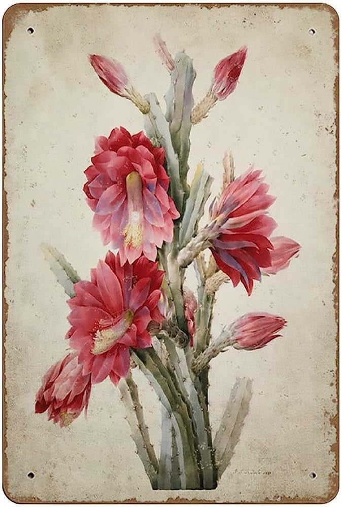 Tin Sign 8x12 Inch Flower Print Red Flower Botanical Floral Decor ...