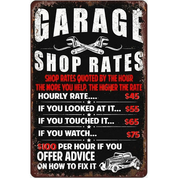 Tin Sign 8x12 Inch Funny Garage Signs For Men Mechanic Workshop Metal Sign Man Cave Decor Garage Shop Rates Tin Sign Vintage Garage Signs Garage Accessories Car Wall Decor Plaque Tin Sign