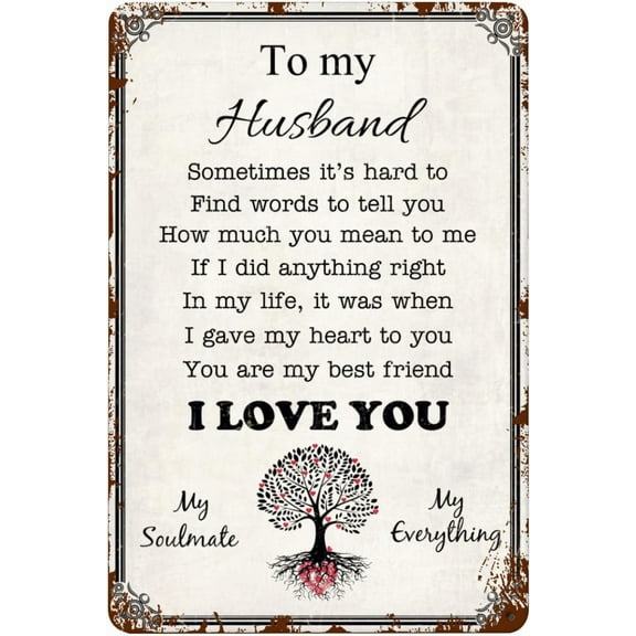 Tin Sign 8x12 Inch To My Husband Art Tin Vintage Sign I Love You Gifts For Him Husband, Wedding Anniversary Presents For Home Bedroom Inspirational Quotes Wall Decor