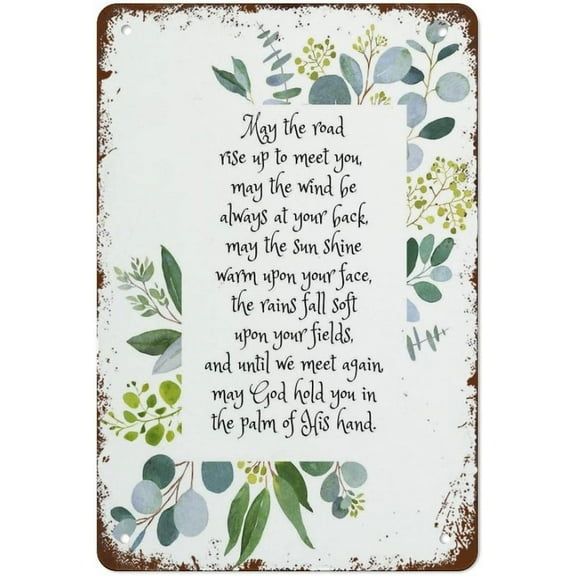 Tin Sign 8x12 Inch May The Road Rise Up to Meet You Irish Blessing Print Irish Prayer IrelAnd Gift Christian Gift Wedding Gift Green Wall Art Vintage Metal Tin Sign For Home Bathroom Coffee