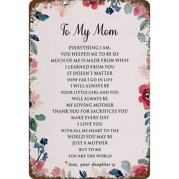 Tin Sign 8x12 Inch Mom Sign Gifts From Daughter, Rustic Floral Mom I Love You Tin Sign Signs For Mother's Day Birthday Tin Sign Plaque Hanging Sign Home Decor