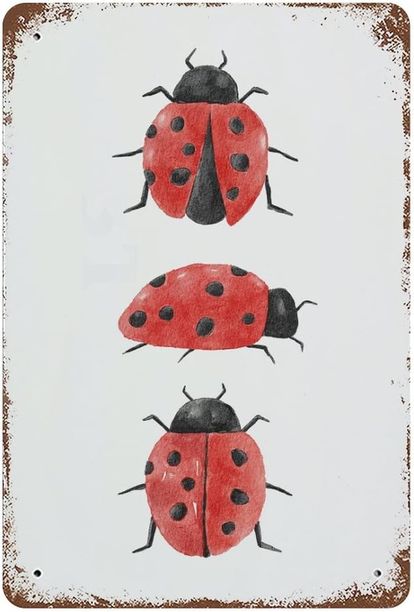 Tin Sign 8x12 Inch Watercolor Spring Ladybug Tin Signs Retro Poster ...