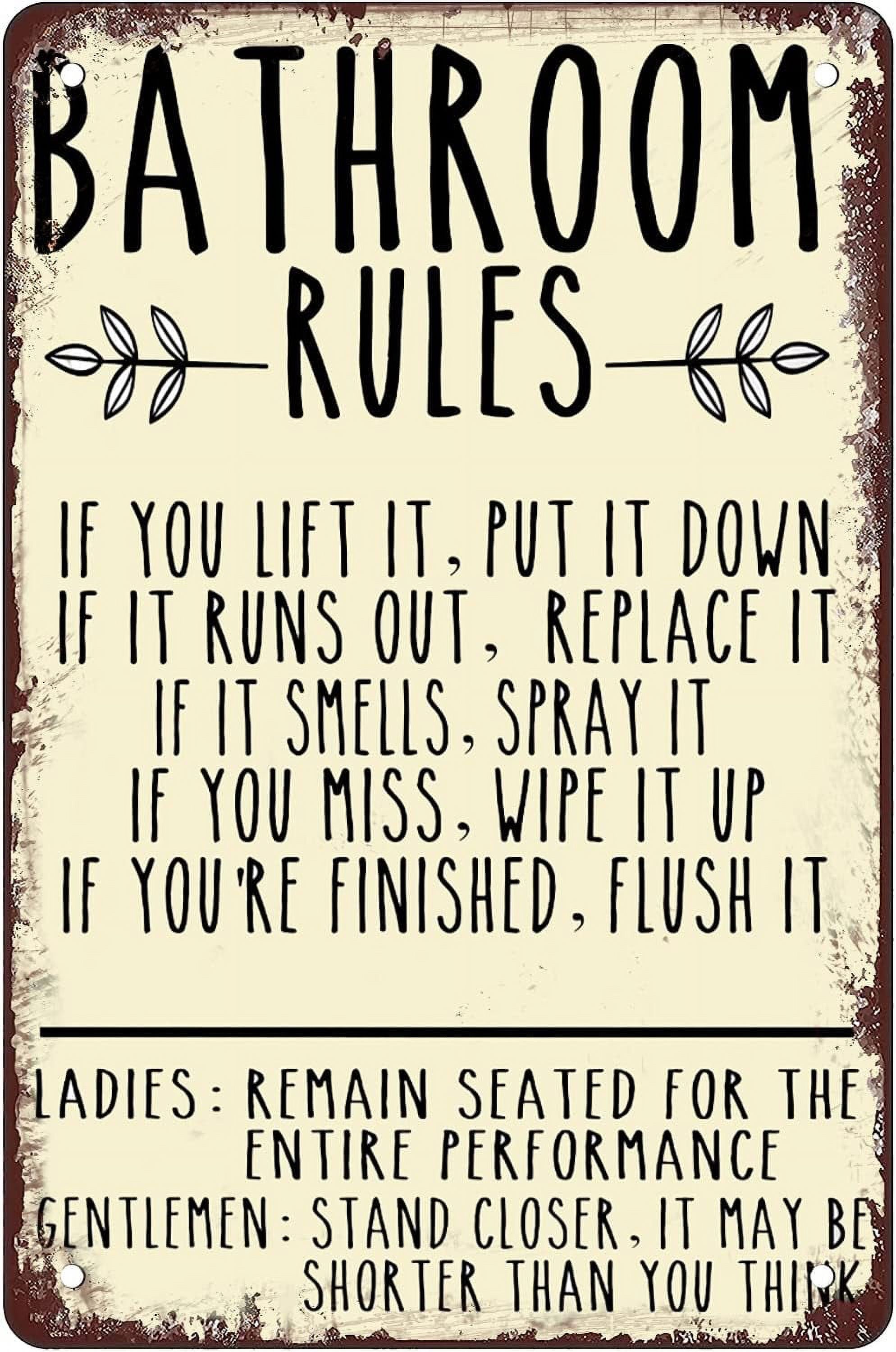 Tin Sign 8x5.5 Inch Farmhouse Bathroom Metal Signs For Bathroom Rules ...