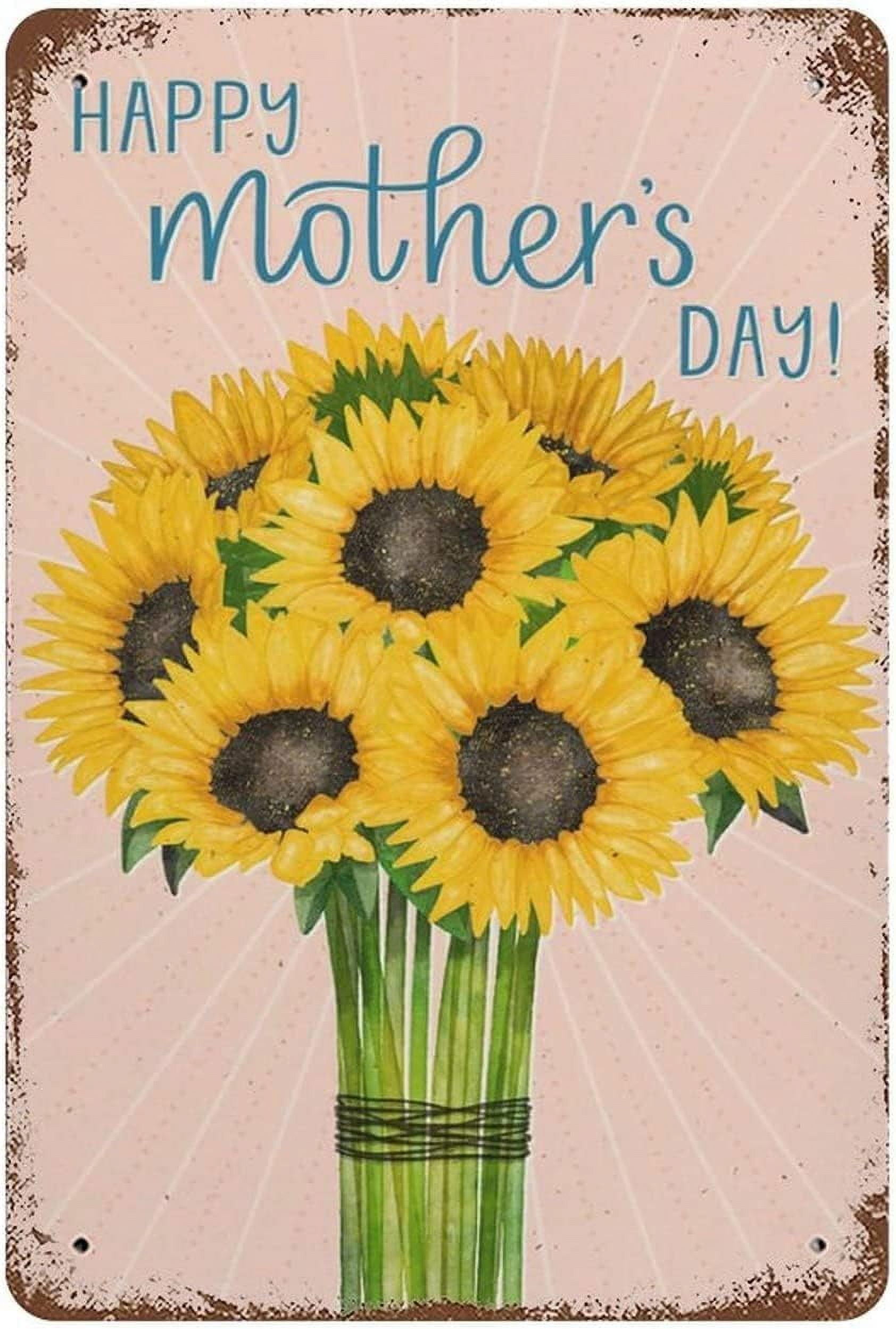 Tin Sign 8x5.5 Inch Happy Mothers Day Watercolor Sunflowers Tin Signs