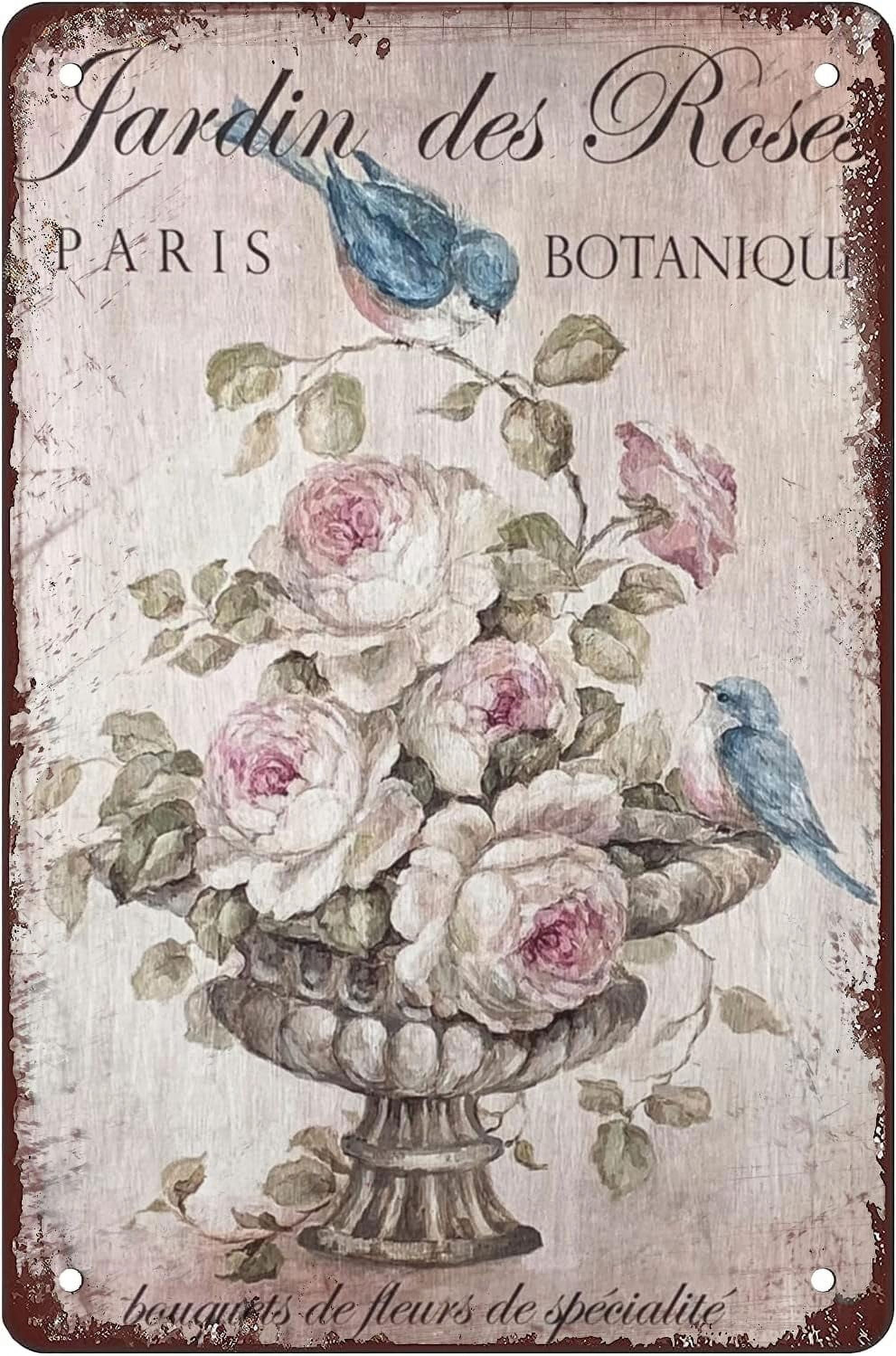 Tin Sign 8x5.5 Inch Shabby Chic Rustic Bluebird Pink Roses Wall Decor ...