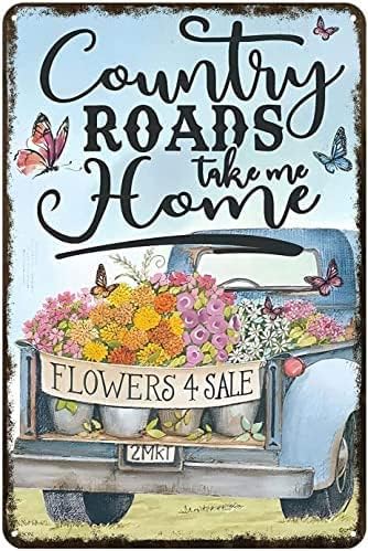 Tin Rustic Signs Tin Sign 8x5.5 Inch Tin Signs For Bathroom Blue Truck Butterfly Home ...