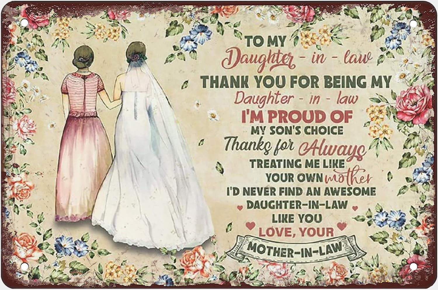 Daughter Sign Tin Sign 8x5.5 Inch To My Daughter In Law Poster Daughter In Law Gift ...