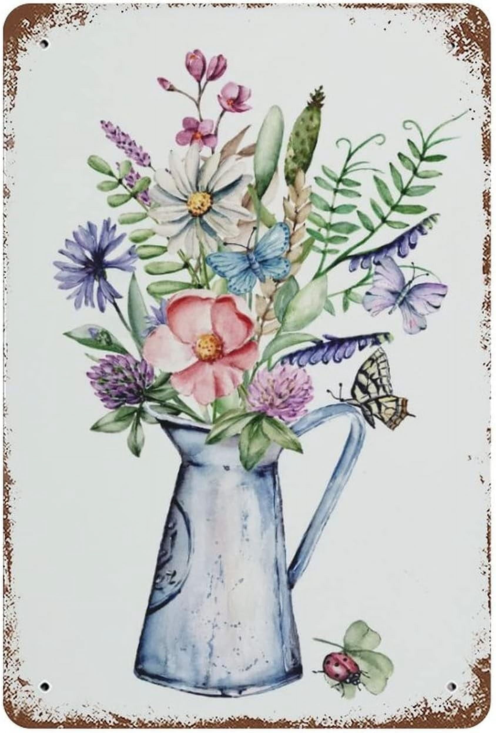 Tin Sign 8x5.5 Inch Watercolor Flowers Wildflower Tin Signs Retro ...