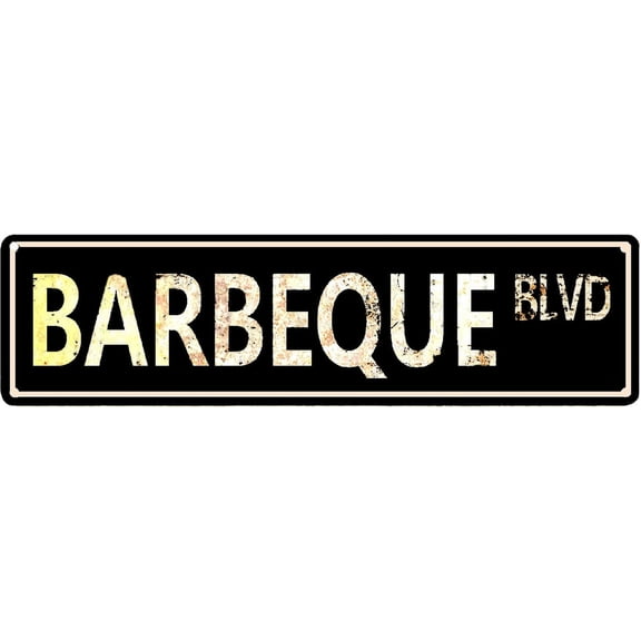Tin Sign Barbeque Blvd Street Sign Vintage Carnival Inspired Sign Barbecue Decor Barbecue Lover Gift Retro Wall Decor for Home/Garden/Kitchen,Novelty Metal Signs 6"x16"