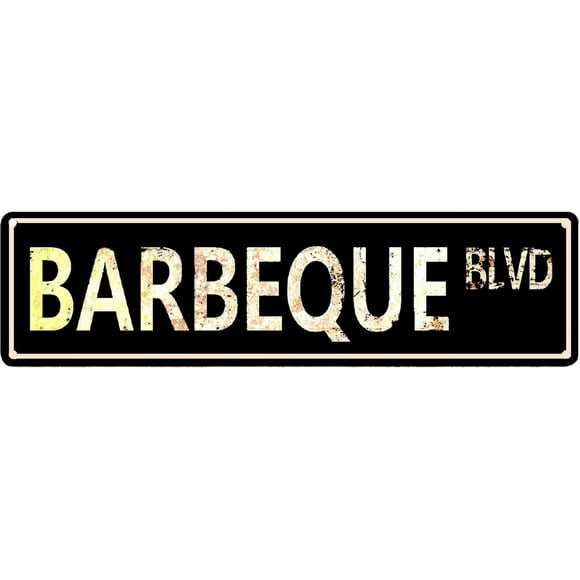 Tin Sign Barbeque Blvd Street Sign Vintage Carnival Inspired Sign Barbecue Decor Barbecue Lover Gift Retro Wall Decor for Home/Garden/Kitchen,Novelty Metal Signs 6"x16"