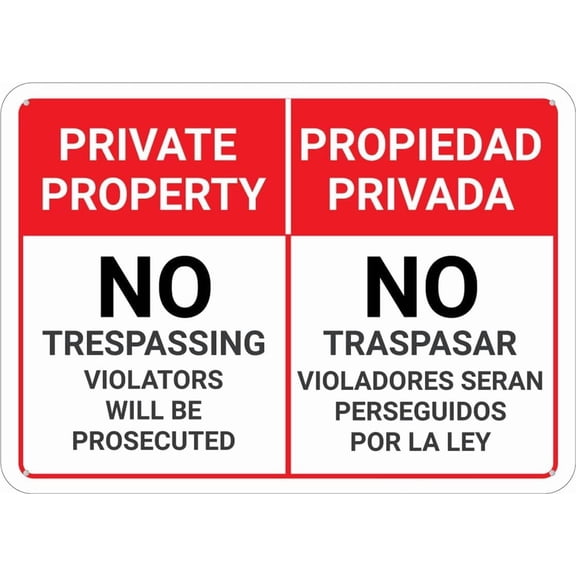 Tin Sign Bilingual Spanish Private Property 8"x12" Garage Decor