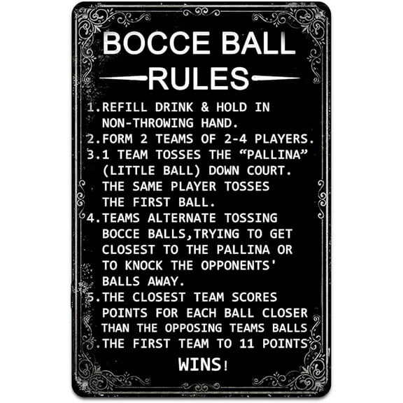 Tin Sign-Bocce Ball Rules Tin Sign - Scoring Rules Decor. For Home, Man Cave. 8x12 Inch