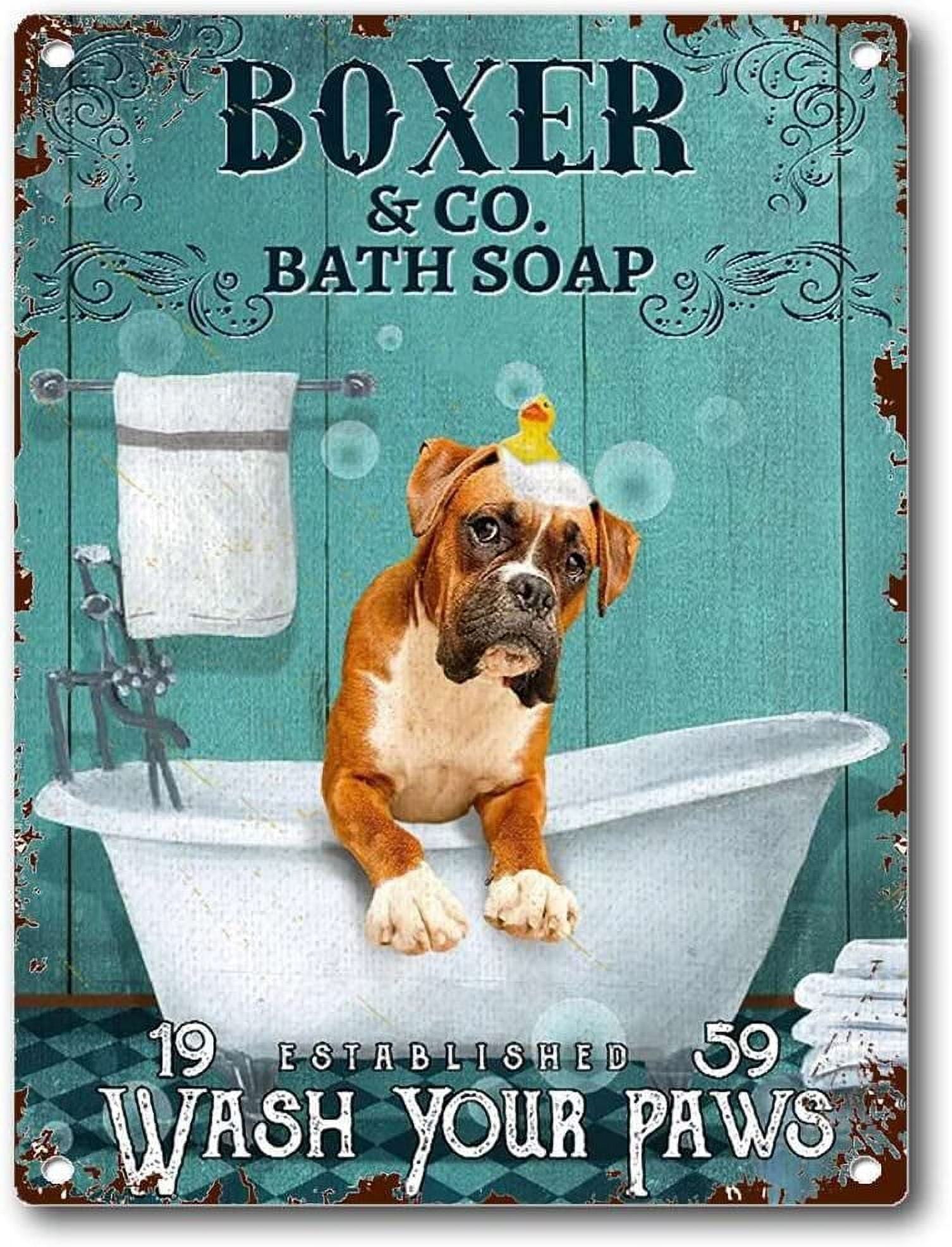 Tin Sign Boxer Co Bath Soap Vintage Funny Dog Wash Your Paw Funny Restroom Decor Boxer Bathroom ...