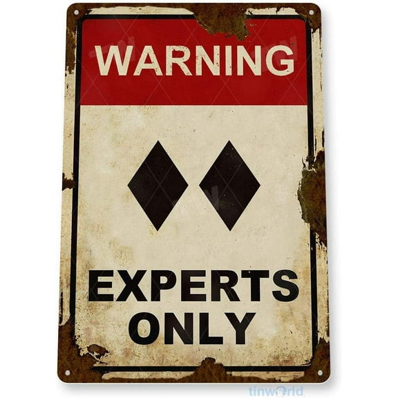 Tin Sign Caution Experts Only Rustic Black Double Diamond Ski Metal Sign Decor Lodge Lift Skiing Resort Slopes A333