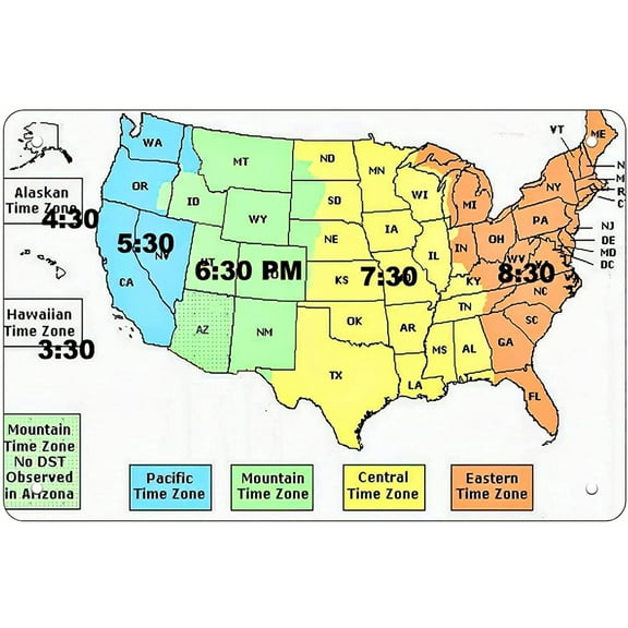 Tin Sign For US time Zone map, Retro Funny Metal Sheet Signs, Wall Decoration 8 X 12 Inch