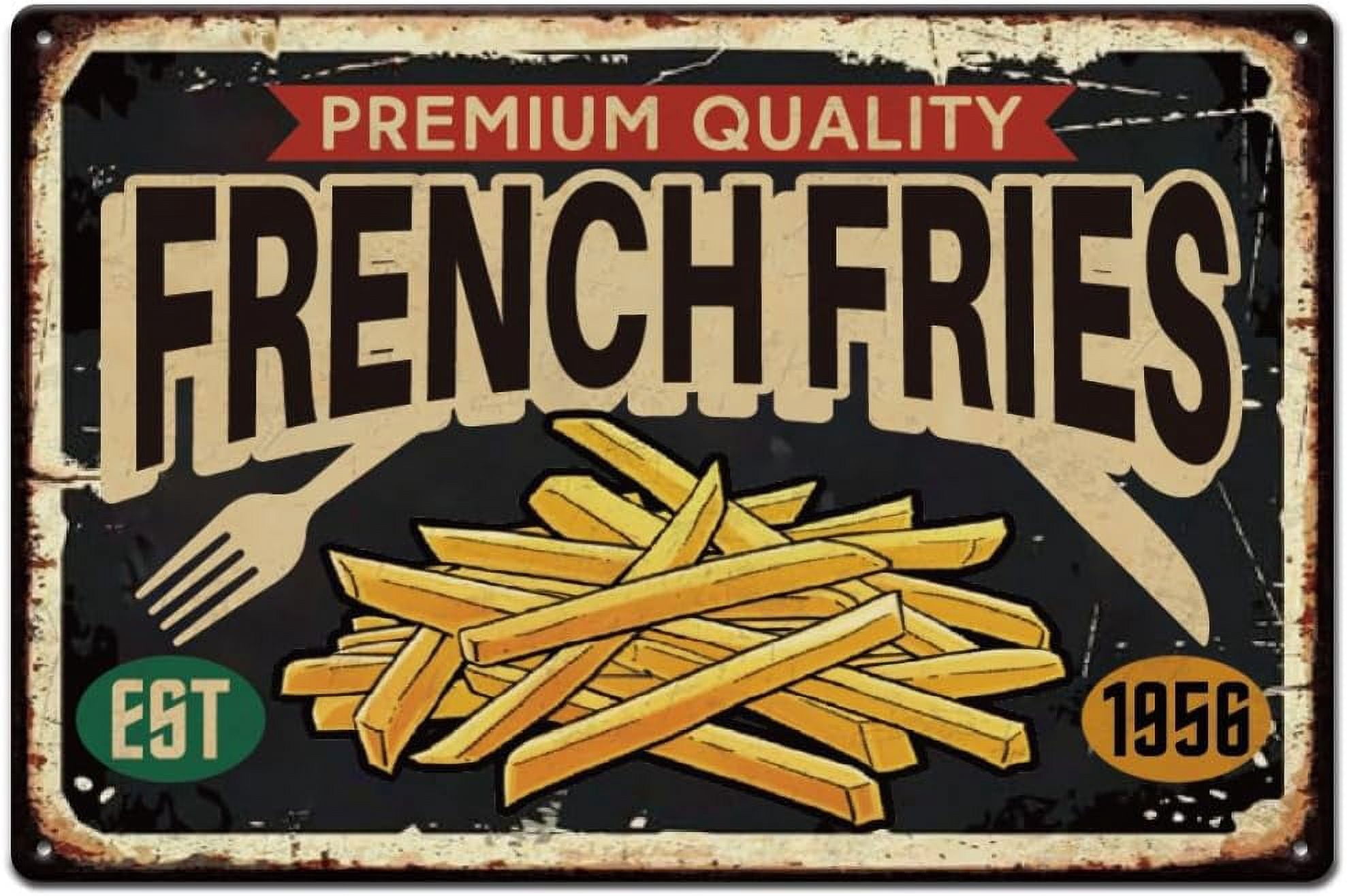 Vintage French Fries Tin Sign - 8x12 Inch Metal Wall Decor For Kitchen, Bar, Diner & Cafe