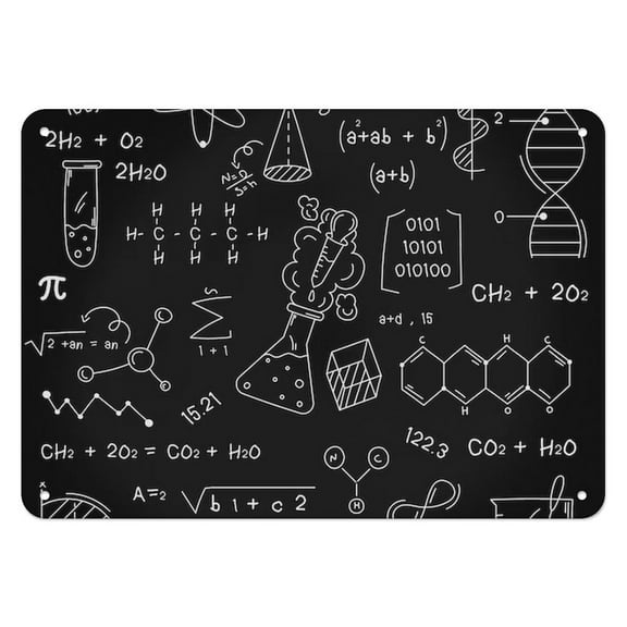 Tin Sign,Hand drawn scientific formulas on chalkboard,for used to adorn classrooms, creating an intellectual atmosphere and stimulating students' interest in mathematics,8×12 inch