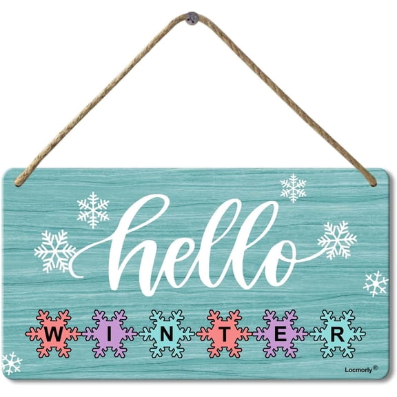 Tin Sign Hello Winter Sign, 8x12 Inch, Rustic Hanging Plaque Winter Decorations Wall Decor Metal Tin Sign