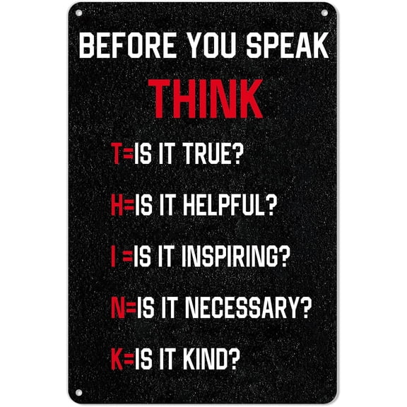 Tin Sign-KADEZIA Think Before You Speak Metal Sign, Rust-Proof Aluminum, 8x12 Inch