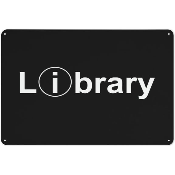 Tin Sign Library Black Sign 8"x12" Safety Restriction Alert Attention Caution Warning Notice Aluminum Metal Tin, Indoor Outdoor Library Marker