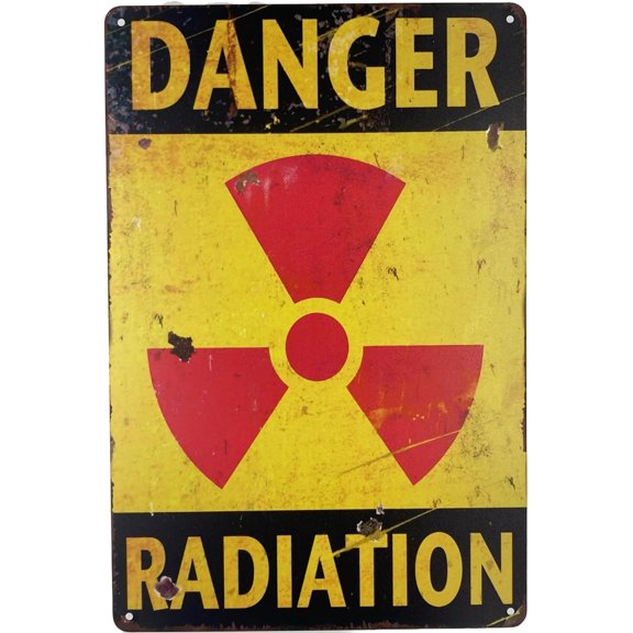 Tin Sign | Metal Wall Poster | Danger Radiation Warning 8 x 12 in. | Decoration Art Plaque for Business Home Bar Room Garage Garden Man Cave | Warning Rusty Style Print (Set of 1)