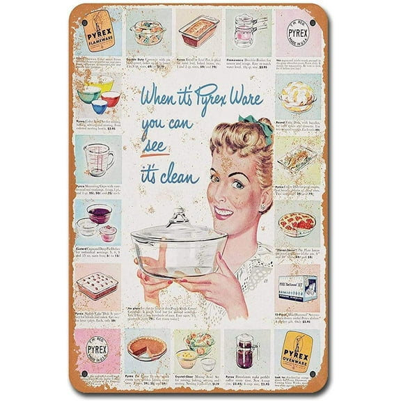 Tin Sign New Metal Sign 1948 Pyrex Ware Kitchen Glassware Vintage Tin Sign for House, Home or Business 8x12 inches