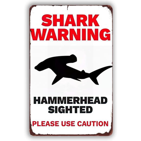 Tin Sign-POOL Metal Sign - Shark Warning, Hammerhead Sighted. Wall Decor for Home Bar. Vintage Retro. 12x8 Inch