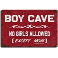 thumbnail image 1 of Tin Sign Painting Boy Cave Metal Sign No Girls Allowed Except Mom Sign Boy Room Wall Door Sign Decor for Teen Boys Bedroom Door Wall Decoration 8.00" x 12.00" Tin Painting, 1 of 5