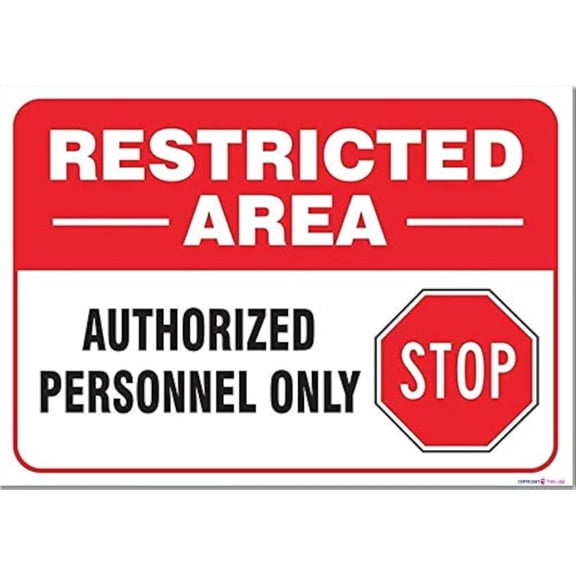 Tin Sign-Restricted Area Stop Street Sign, Metal Tin Warning Plaque, Wall Art Decor for Indoor & Outdoor, 8 X 12 Inch
