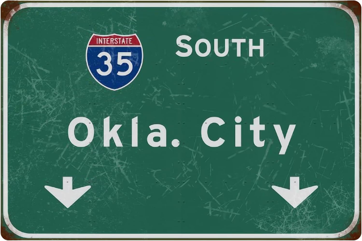 Tin Sign Retro South Oklahoma City Intercontinental 35 Highway